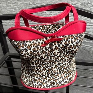 Leopard-Print Mini Bustier Tote with Red Trim